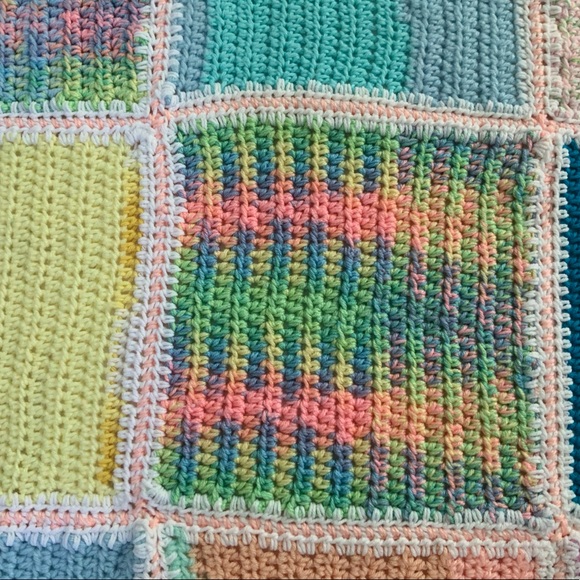 Crocheted Baby Afghan in Pastel Baby Colors. Handmade. - Picture 3 of 11